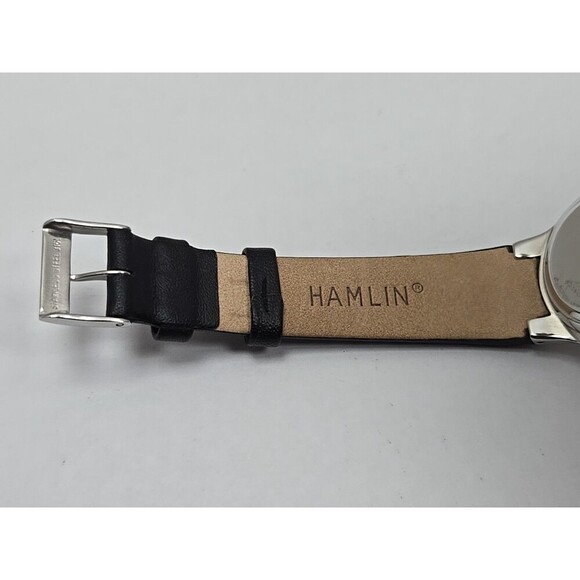 Hamlin Ultra Thin Steel Blue Dial Date Quartz 100 Ft Water Resistant New Battery - Picture 10 of 11